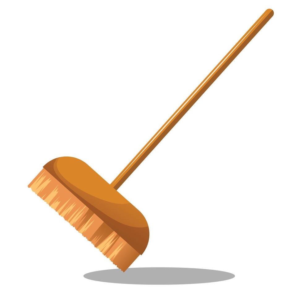 A broom with a wooden handle on a white background vector