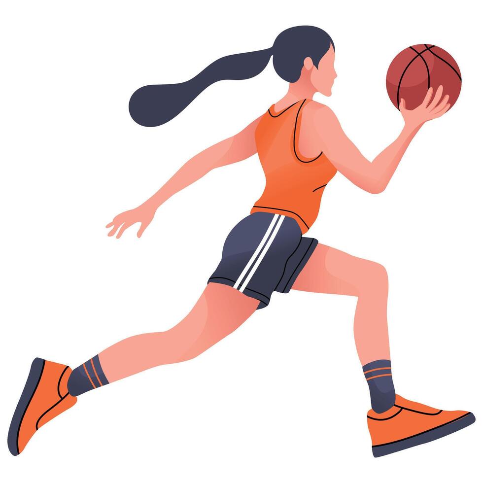 A girl is running with a basketball ball vector