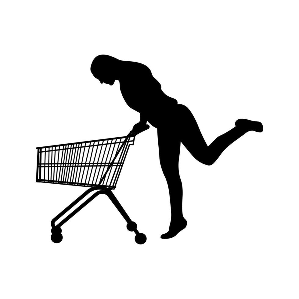 Silhouette of a Woman in Motion with a Shopping Trolley vector