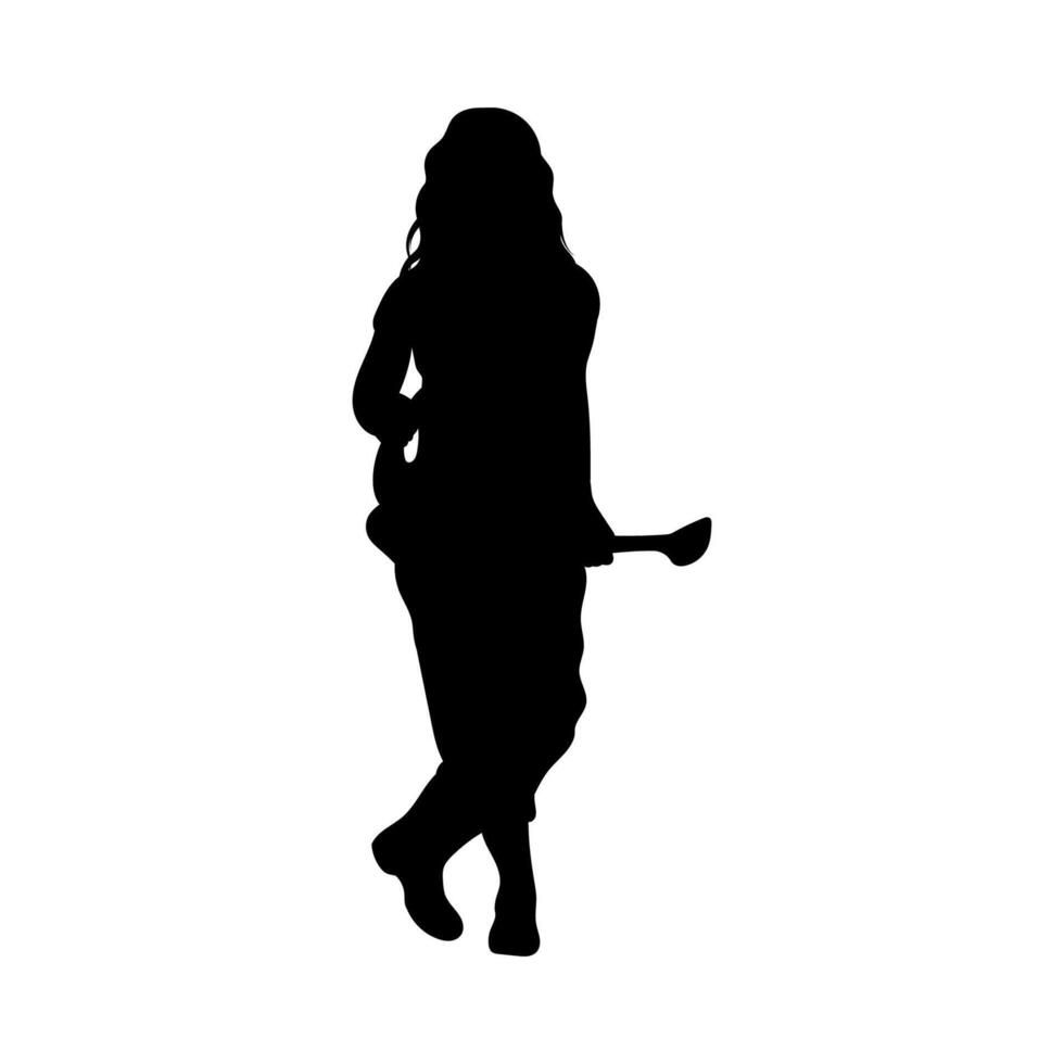 Silhouette Illustration of a Woman Gardening Carrying a Watering Can vector