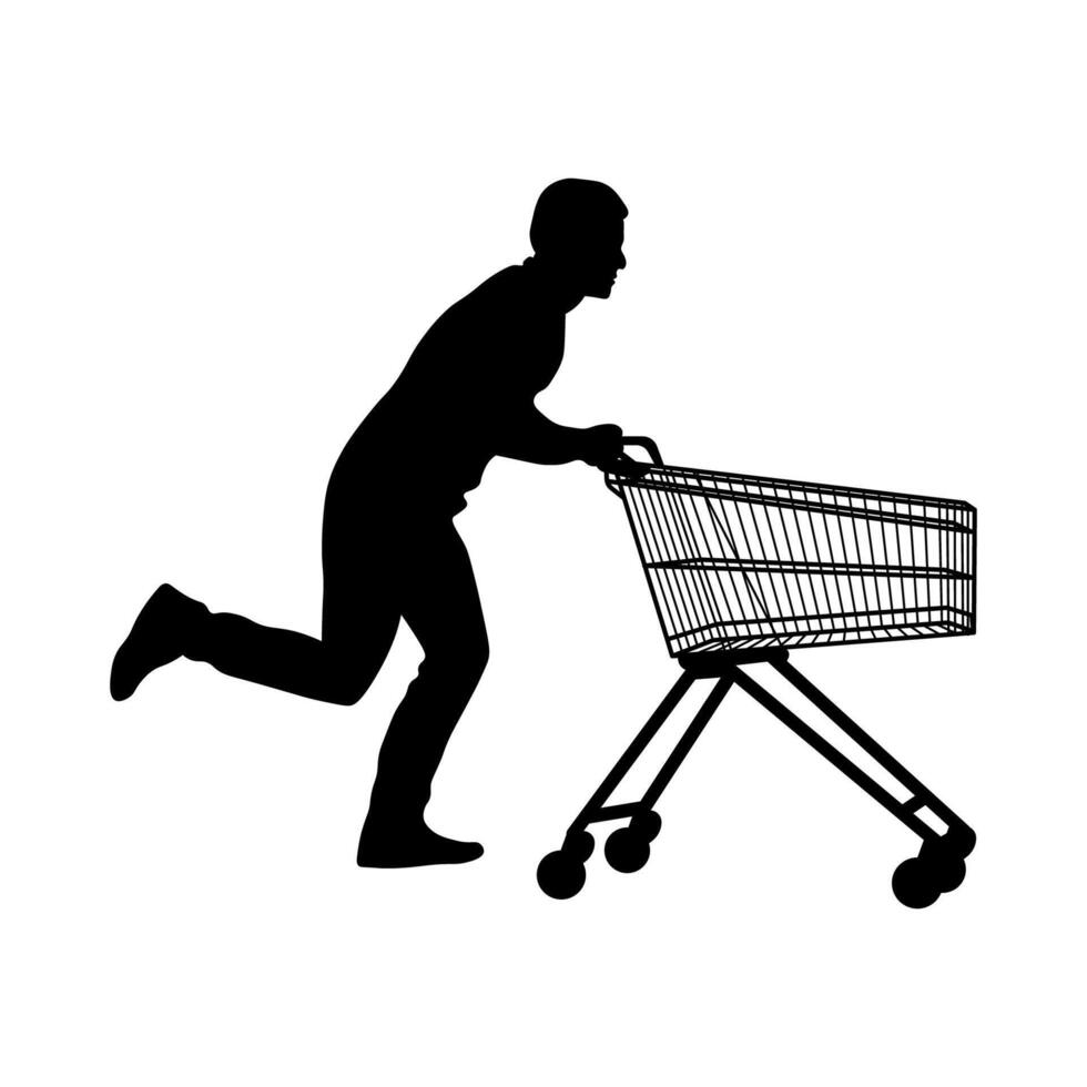 Man in Silhouette with a Shopping Cart vector