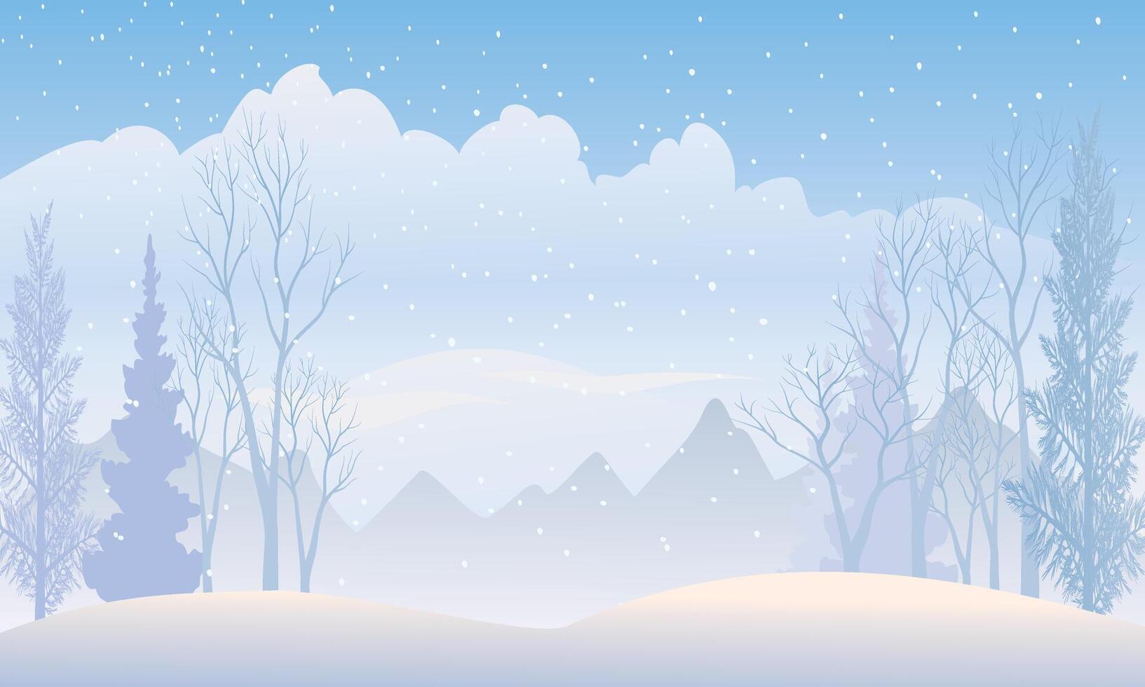 Winter Mountain Landscape with Snow and Trees vector