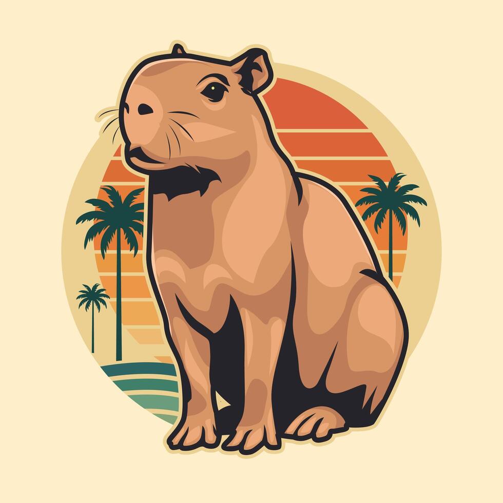 Cute Standing Capybara Brown Illustration vector