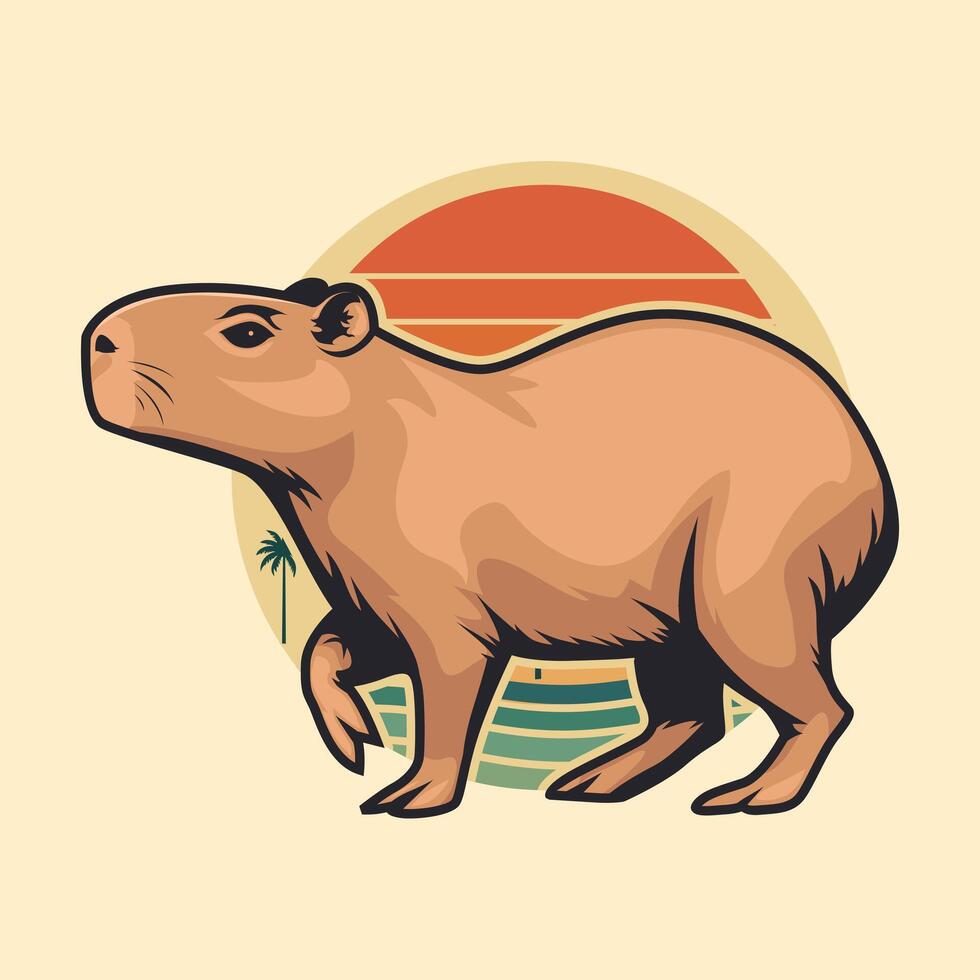 Cute Capybara Summer Illustration Set vector