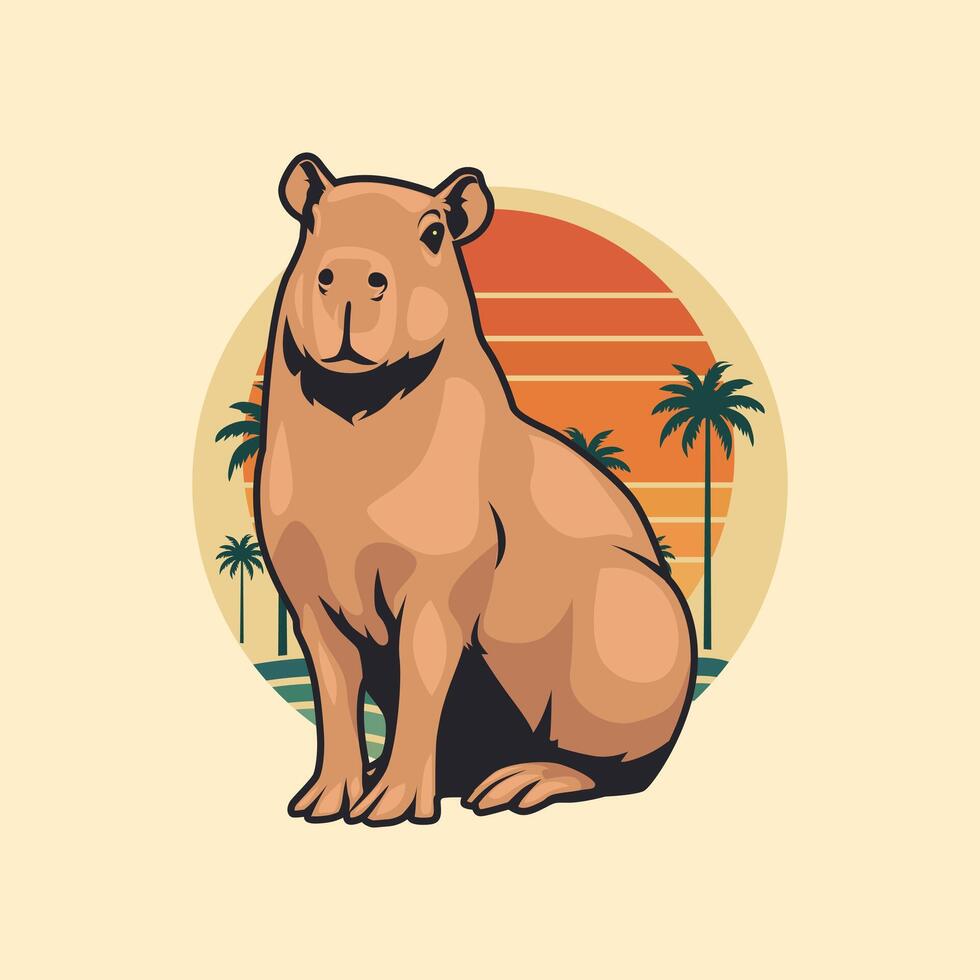 Cute Capybara Summer Standing Illustration vector