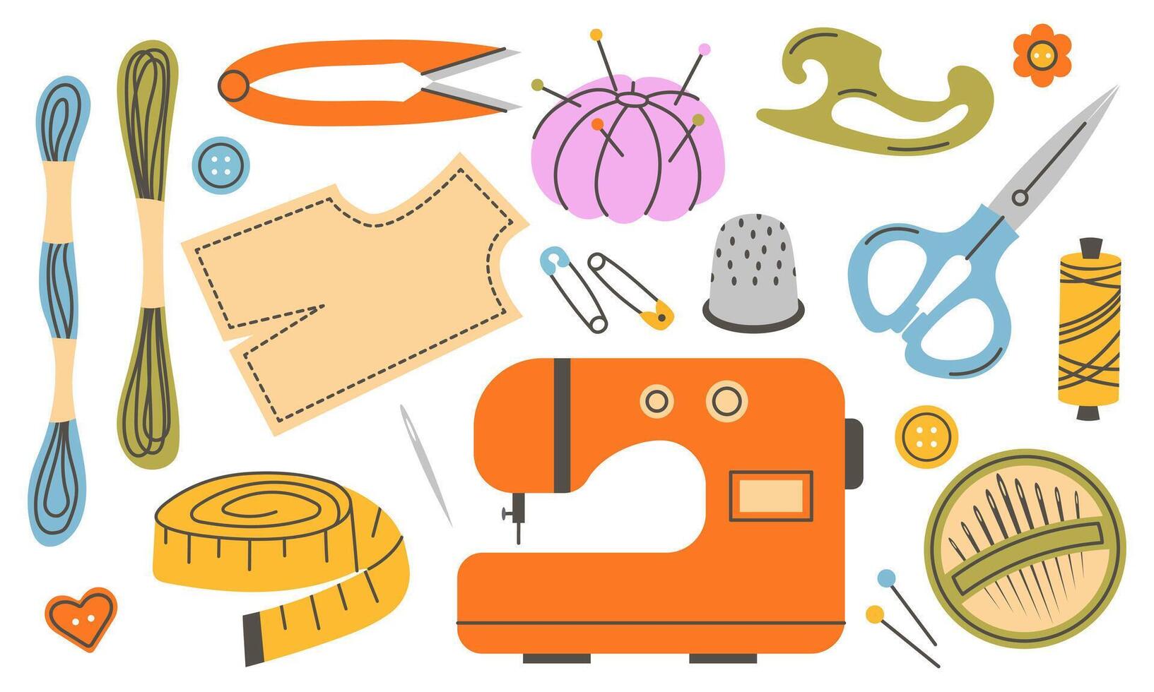 Set of elements for needlework and embroidery. illustration vector