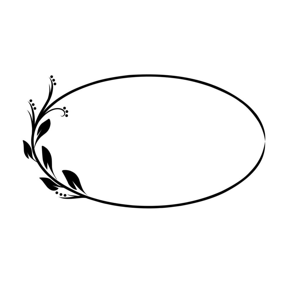 Floral oval border flower frame outline illustration vector