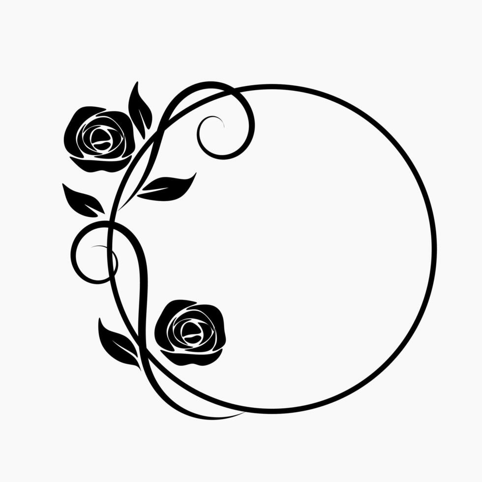 Rose flower round border floral frame graphic illustration vector