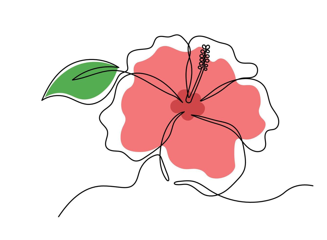 Pink color of hibiscus flower in one continuous line art drawing style. Minimalist black line sketch isolated on white background. vector