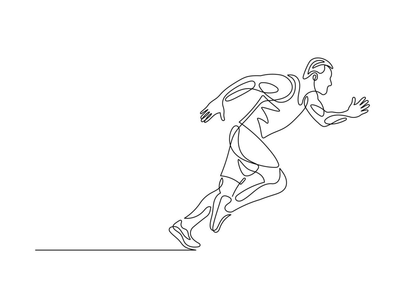 Male runner in continuous line drawing style. Running athlete in minimalist black linear sketch isolated on white background. vector