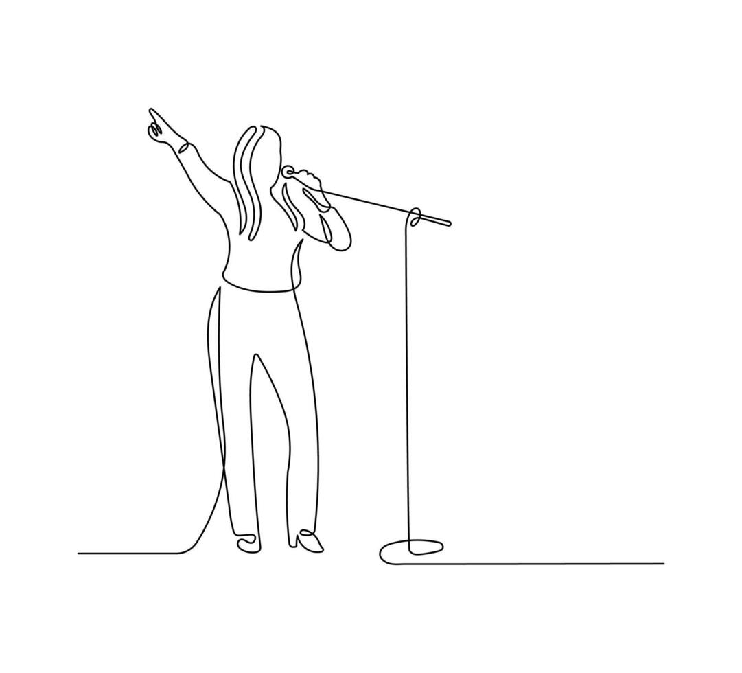 Female jazz singer in continuous line drawing style. Minimalist black linear sketch isolated on white background. vector