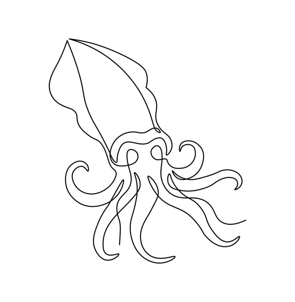 Squid sketch in continuous line art drawing style. Animal minimalist black linear sketch isolated on white background. vector