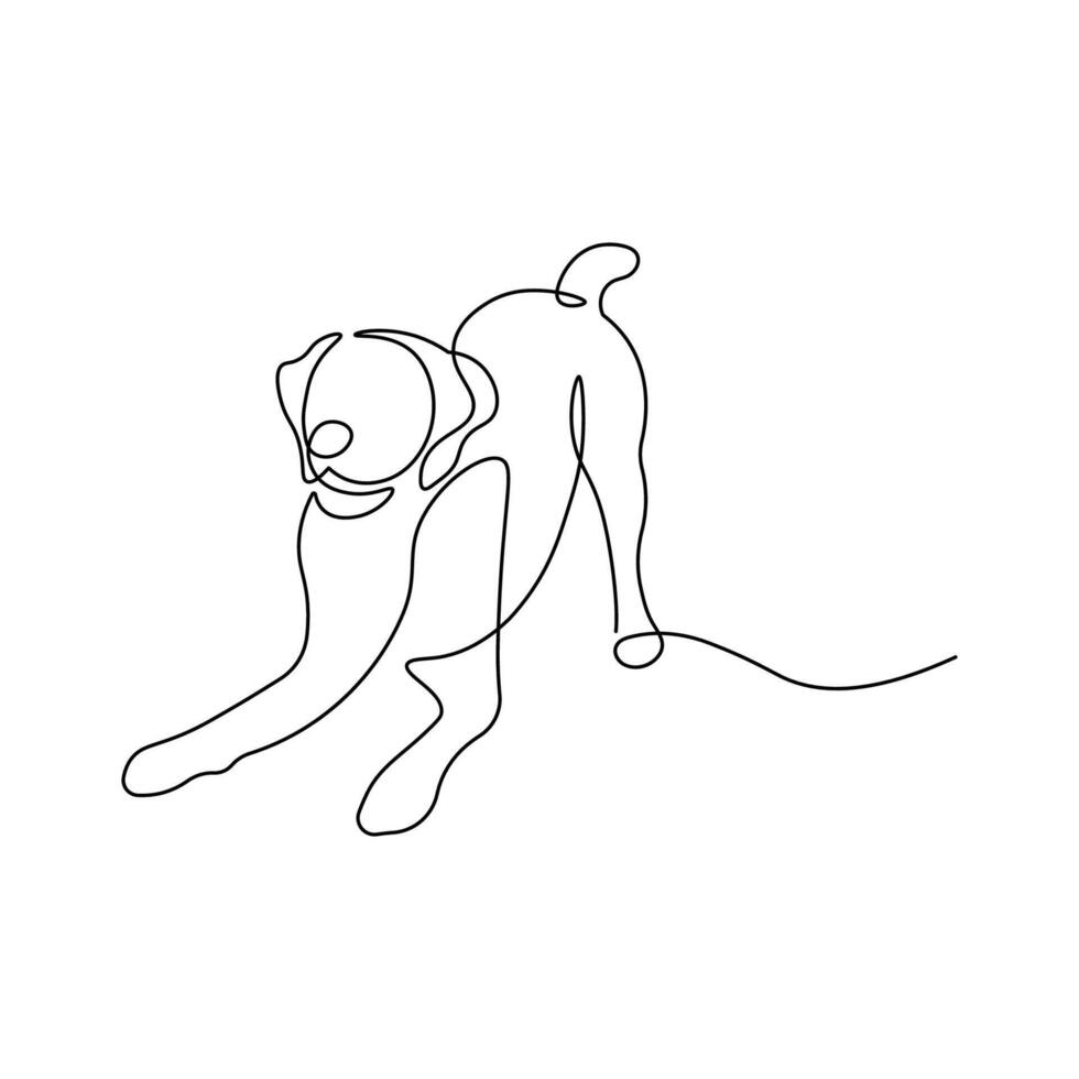 Happy puppy playing in continuous one line drawing style. Minimalist black linear dog sketch, line isolated on white background SS vector