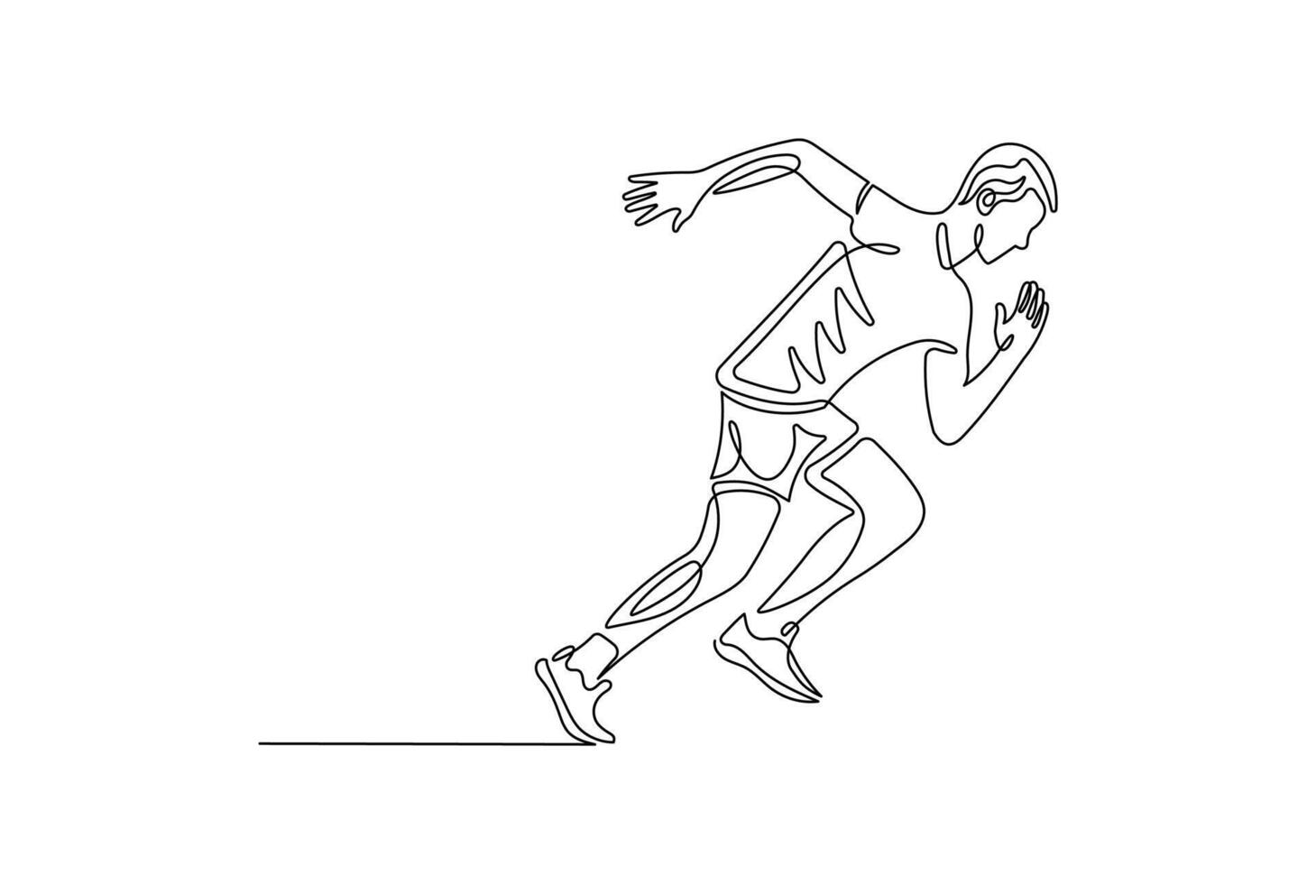 Male runner in continuous line drawing style. Running athlete in minimalist black linear sketch isolated on white background vector