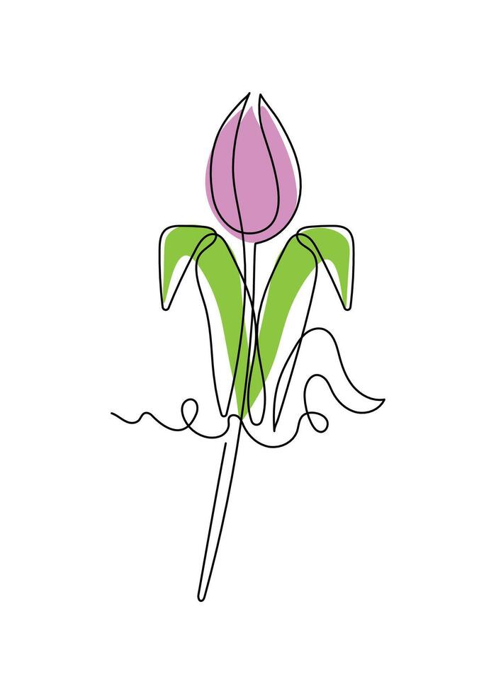 Purple Tulip flower in continuous line art drawing style. Minimalist black linear sketch isolated on white background vector