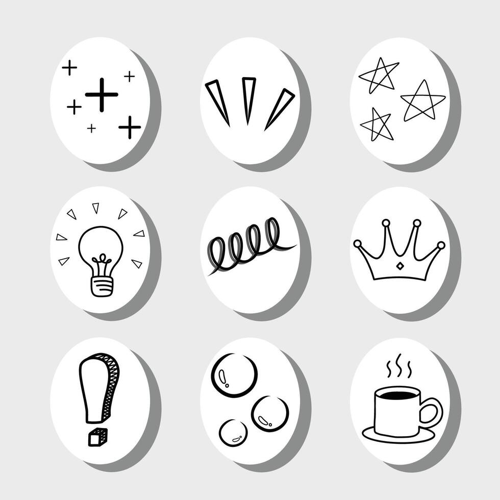 Set of icons for web, lamp, crown, star, bubble illustration vector