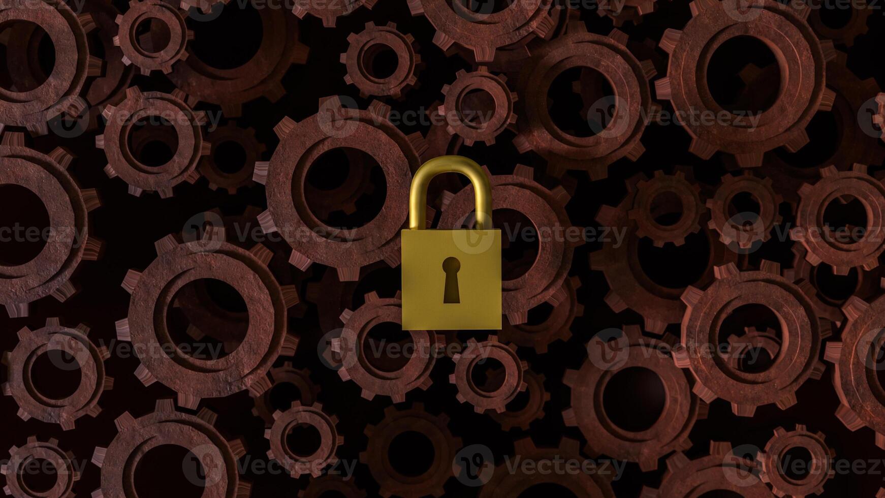 Master key lock and Gears for security concept 3d Rendering . photo