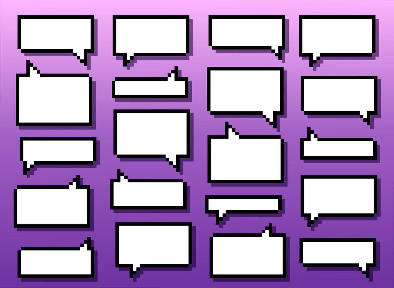 Set of Retro Pixel Speech Bubbles on Gradient Background vector