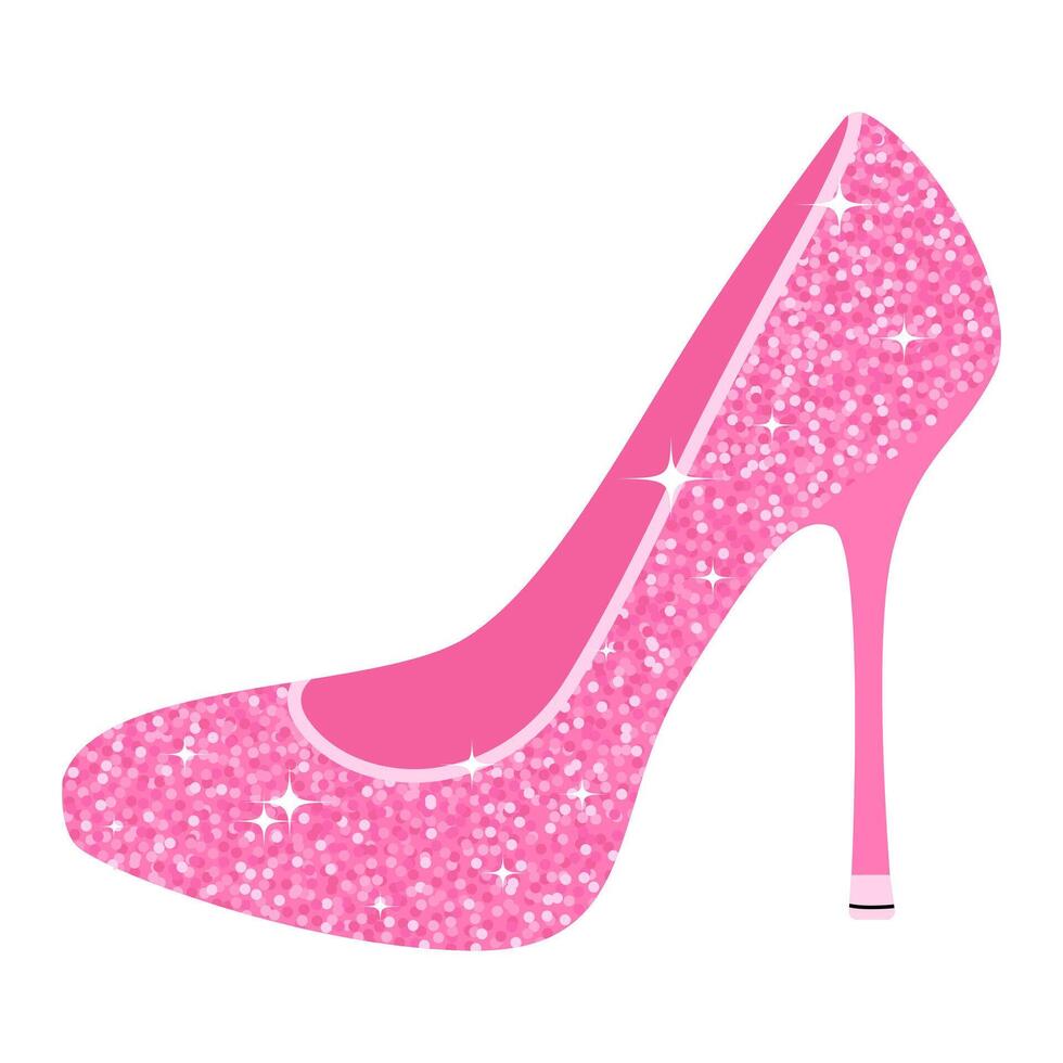 Stylish Y2K millennium pink highheel shoe with a sparkling glitter texture. Perfect for fashion, glamour, and beauty themes. Teen girl 90s and 2000s pop aesthetic. Elegant and chic. vector