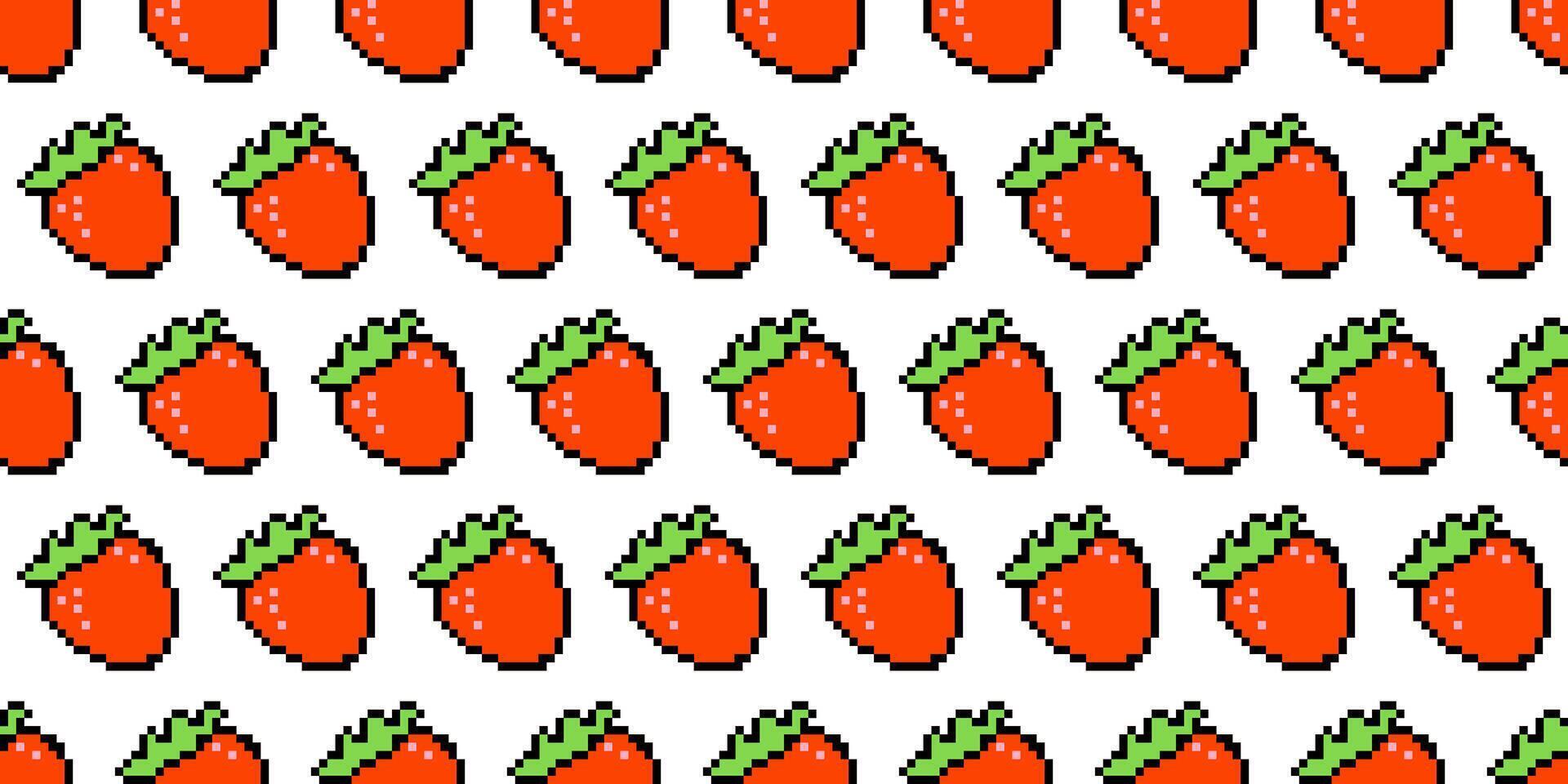Red strawberry emoji. Pixel art pattern. White background. Vintage 8-bit texture. Minimalistic pixel graphic. Fruit symbol. Old style. 80s, and 90s game object design. Backdrop design vector
