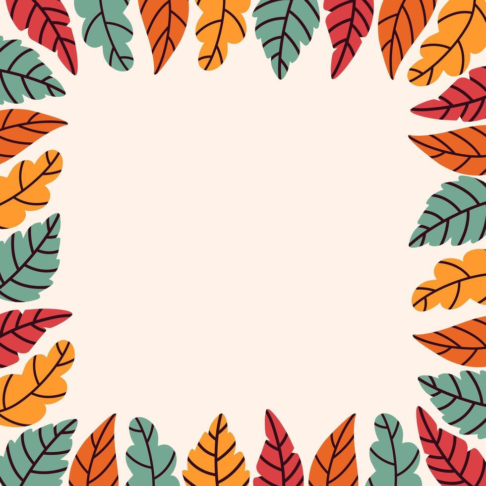 Rectangular border frame with autumn illustrations on a light beige background. Autumn leaves. Oak, birch, and maple. Perfect for Hello Autumn designs. Perfect for ads or designs. vector