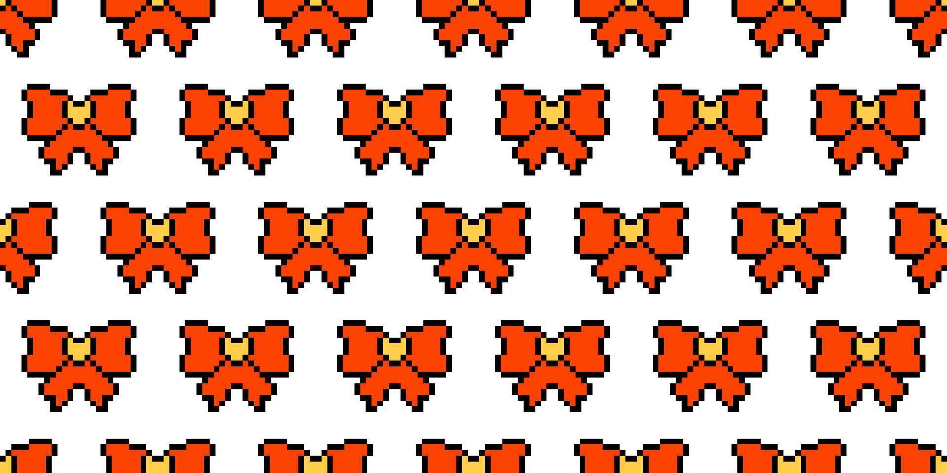 Contemporary background with red bowknots. Pixel art pattern on a white background. Vintage 8-bit texture. Minimalistic pixel graphic. Hair braiding accessory. Old style. 90s game style. vector