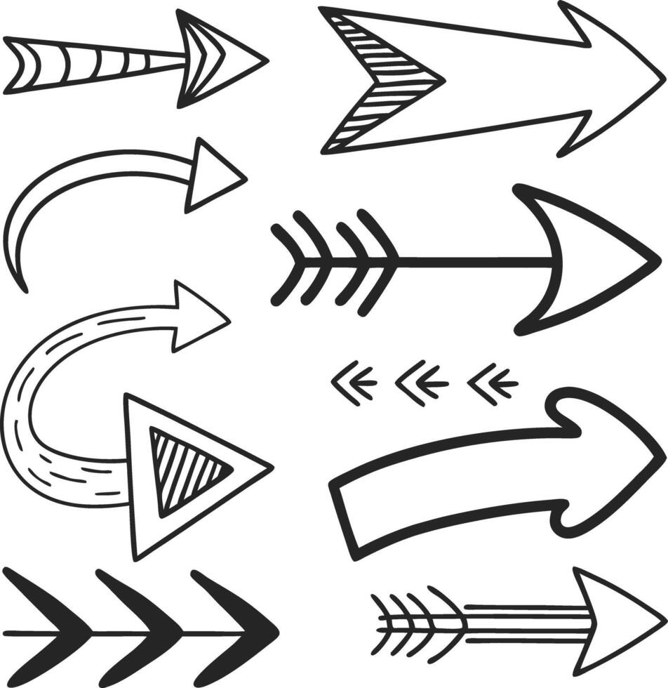 Hand Drawn Arrow Mark Icons - Sketch Style vector