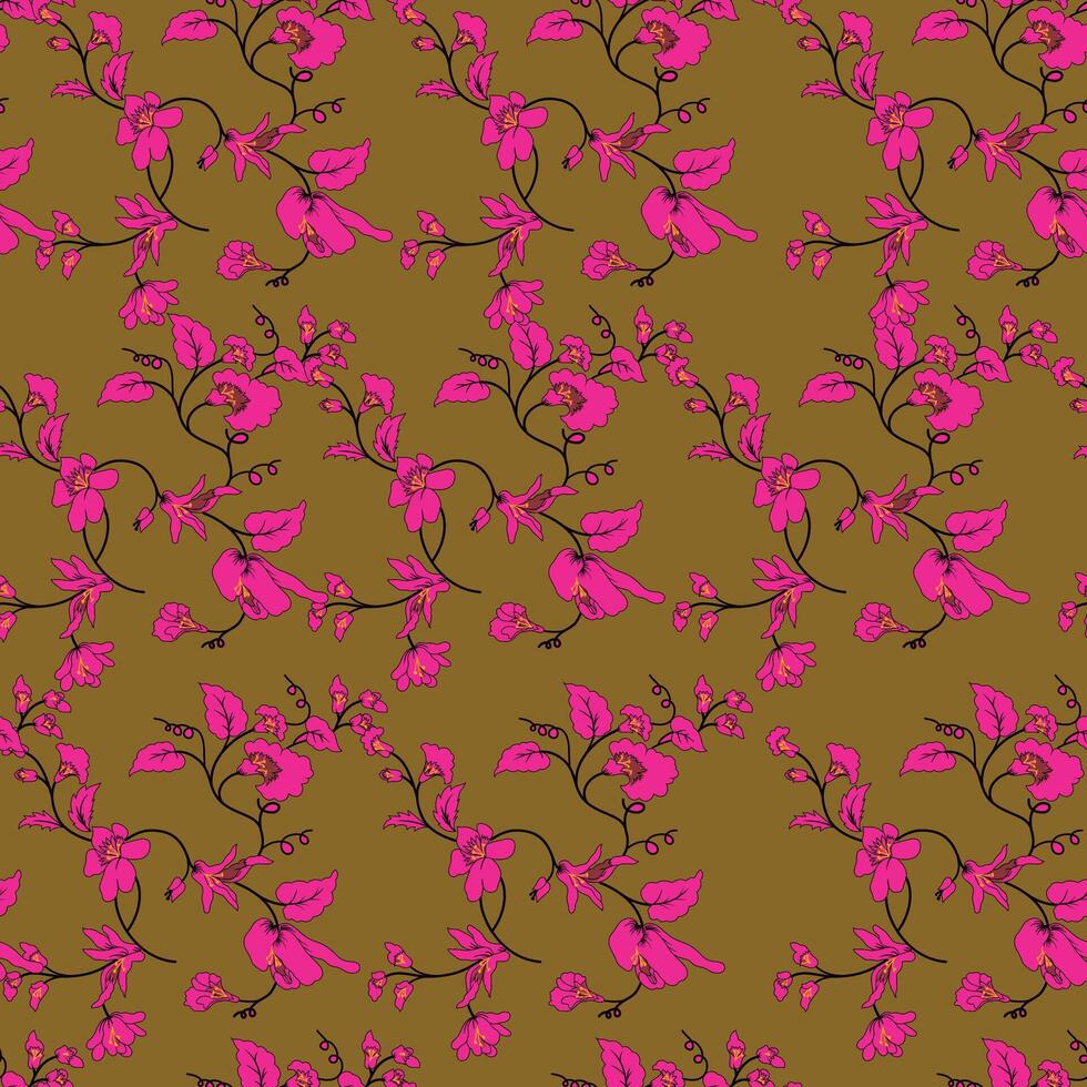 a pattern with pink flowers on brown background vector