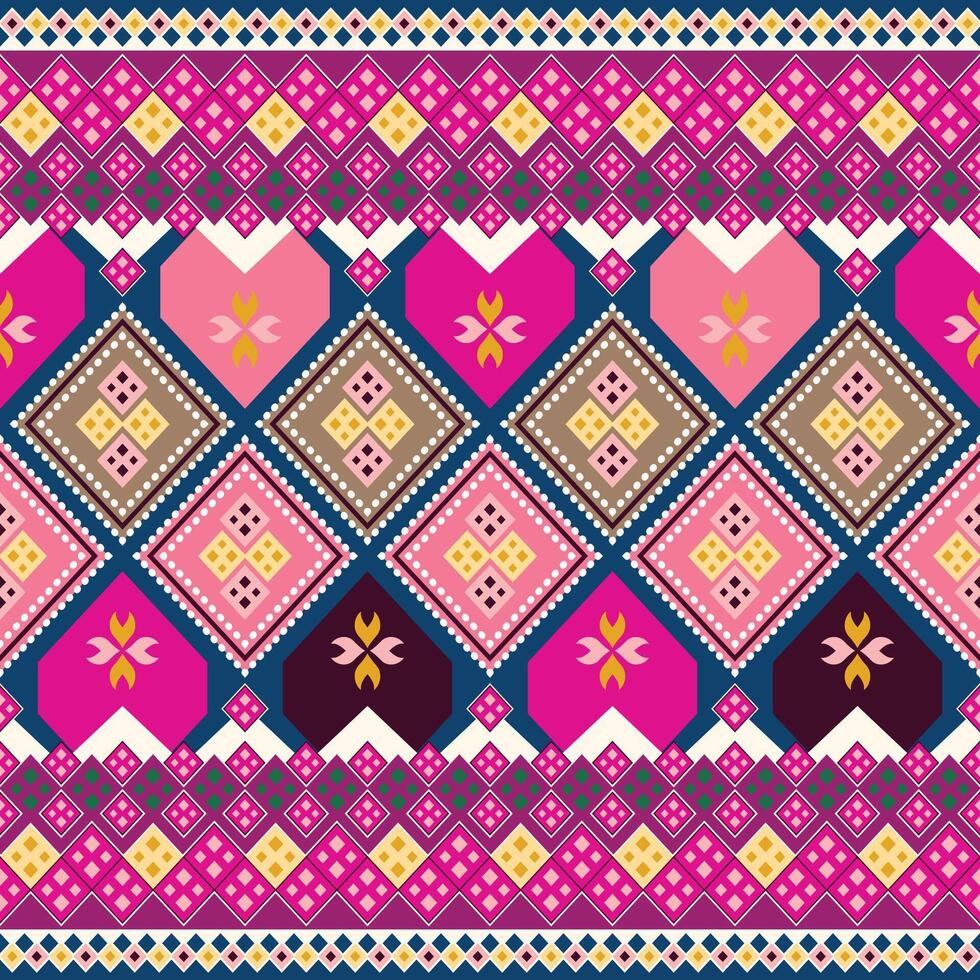 Ethnic geometric pattern seamless ikat aztec flower color oriental. seamless pattern. Design for fabric, curtain, background, carpet, wallpaper, clothing, wrapping, Batik, fabric, illustration. vector