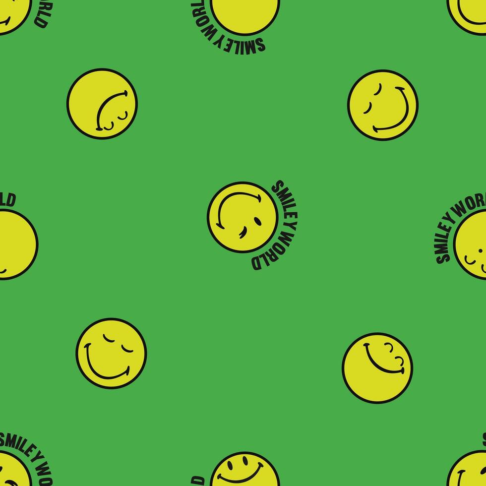 Repeating Smiley Face Emoticons on a Green Surface vector