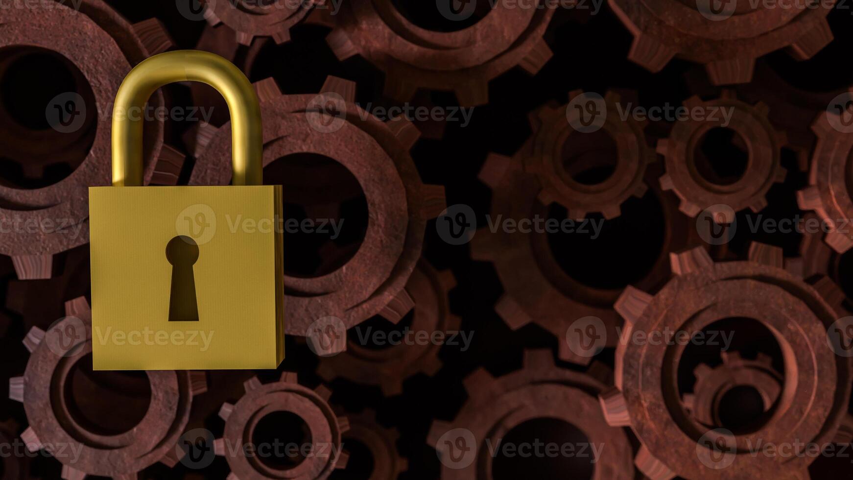 Master key lock and Gears for security concept 3d Rendering. photo