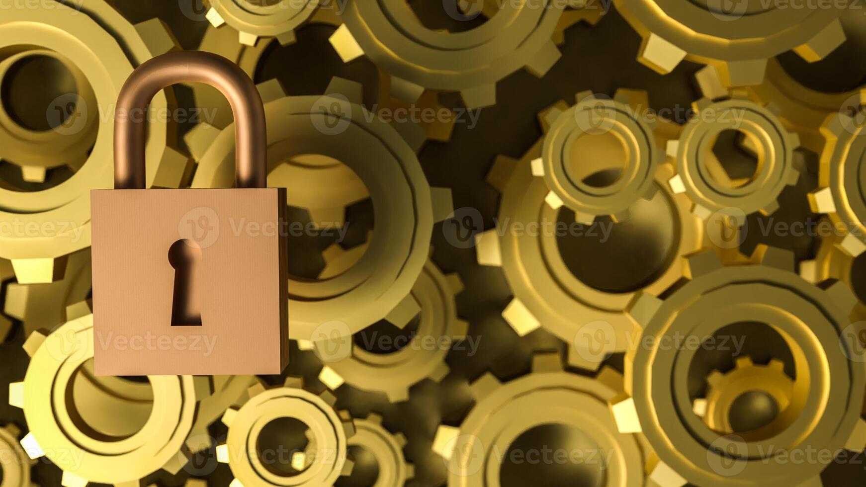The Master key lock and Gears for security concept 3d Rendering. photo