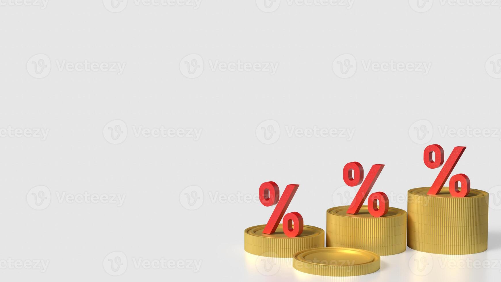 The Gold coins and percent on white background 3d Rendering. photo