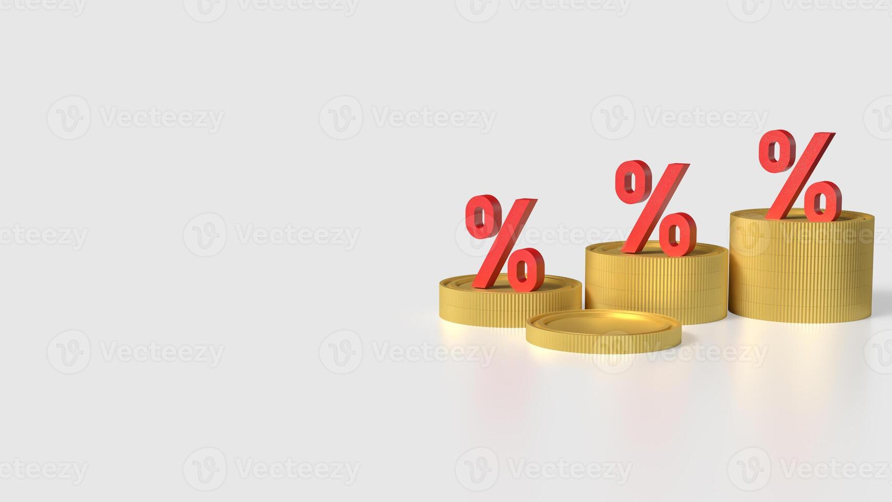 Gold coins and percent on white background 3d Rendering. photo