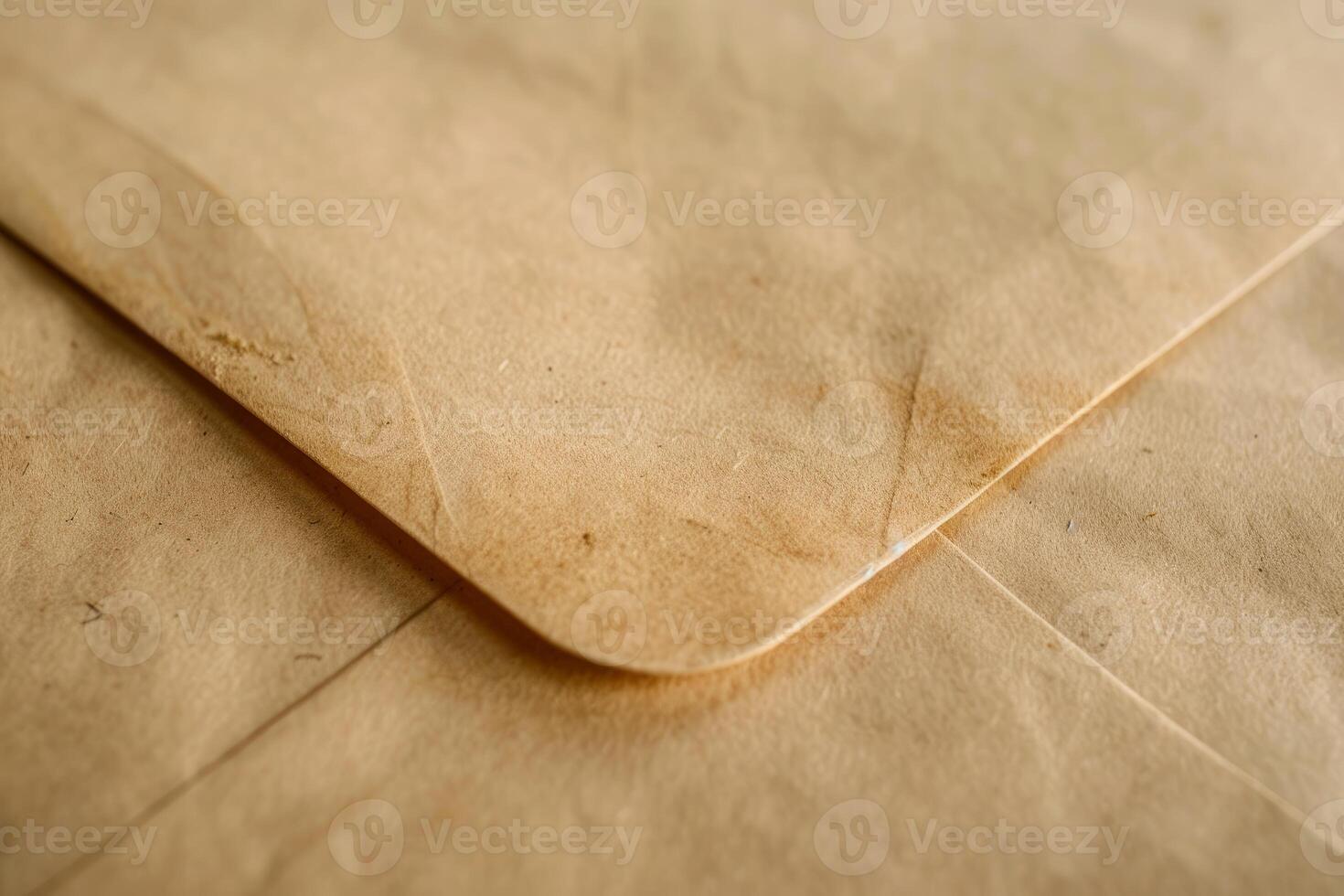 Corner of a closed brown envelope showing stains and wear photo