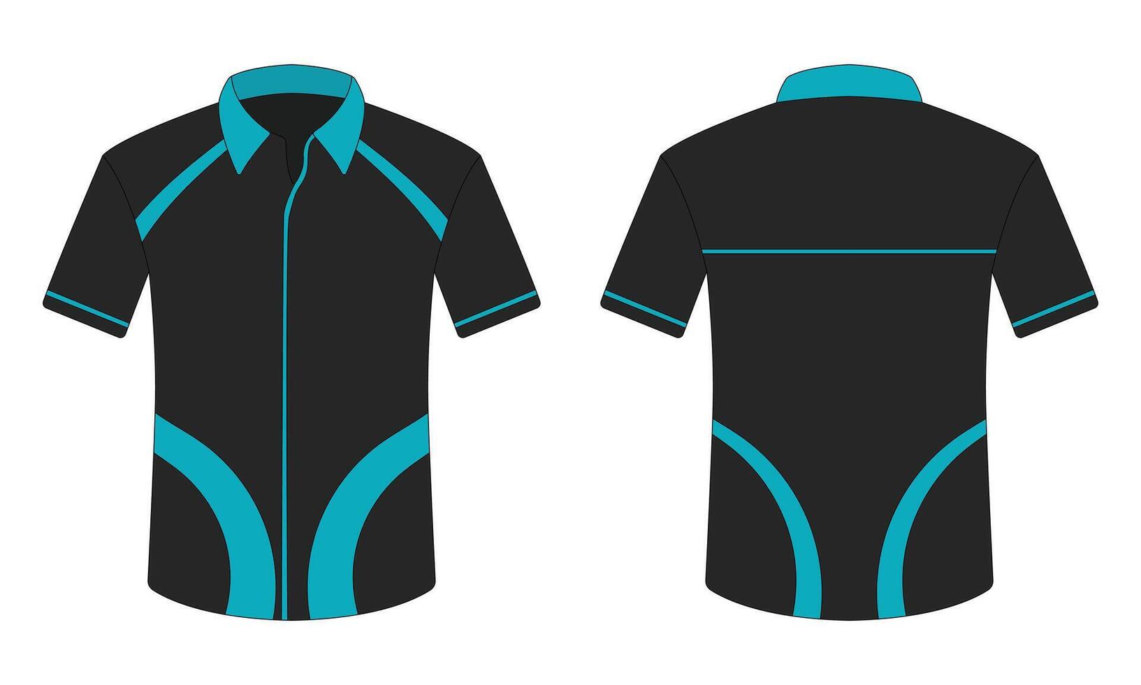 Black and blue short sleeve office uniform mockup front and back view vector