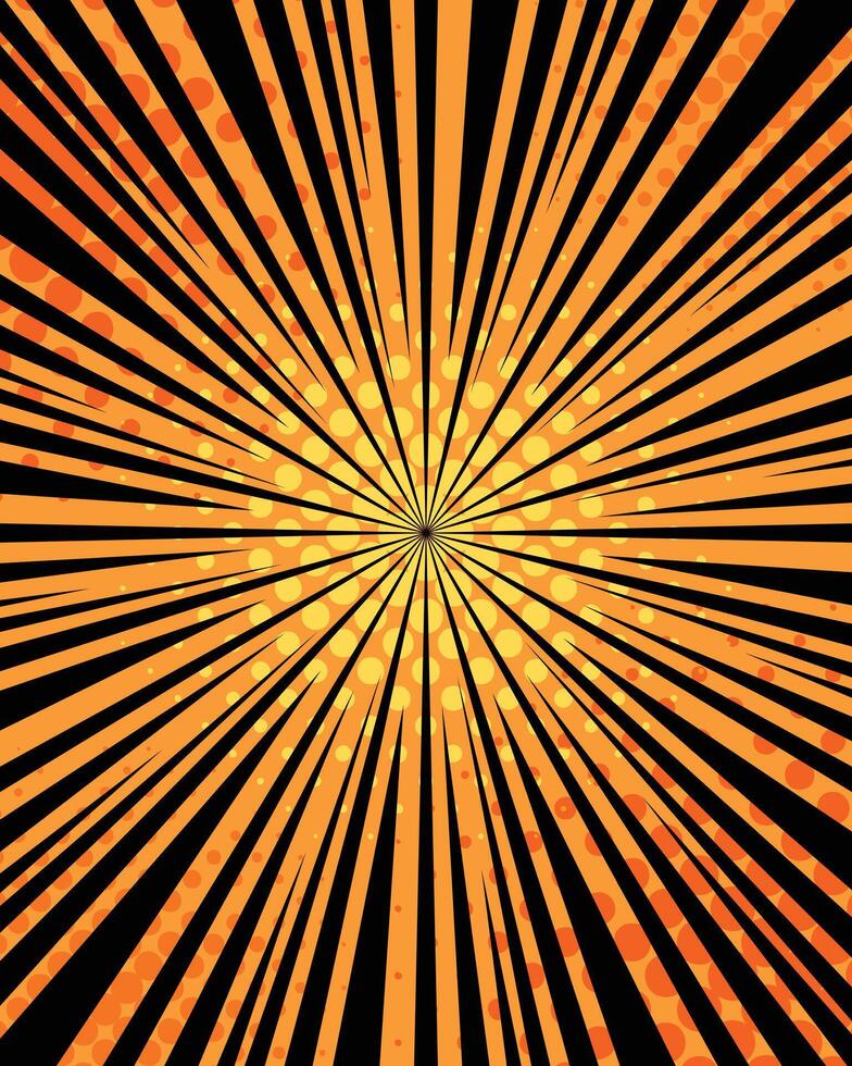 Abstract orange radial rays comic background vector