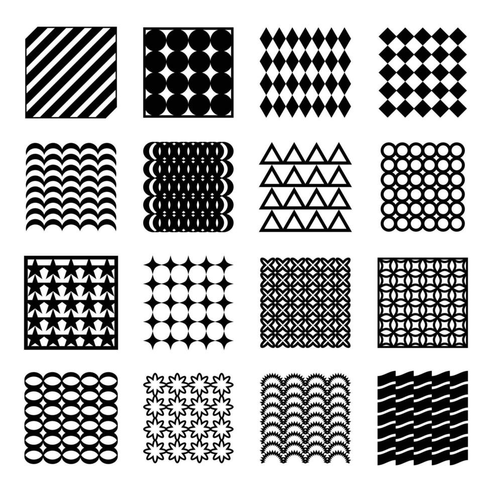 Collection of black and white abstract geometric aesthetic icons vector