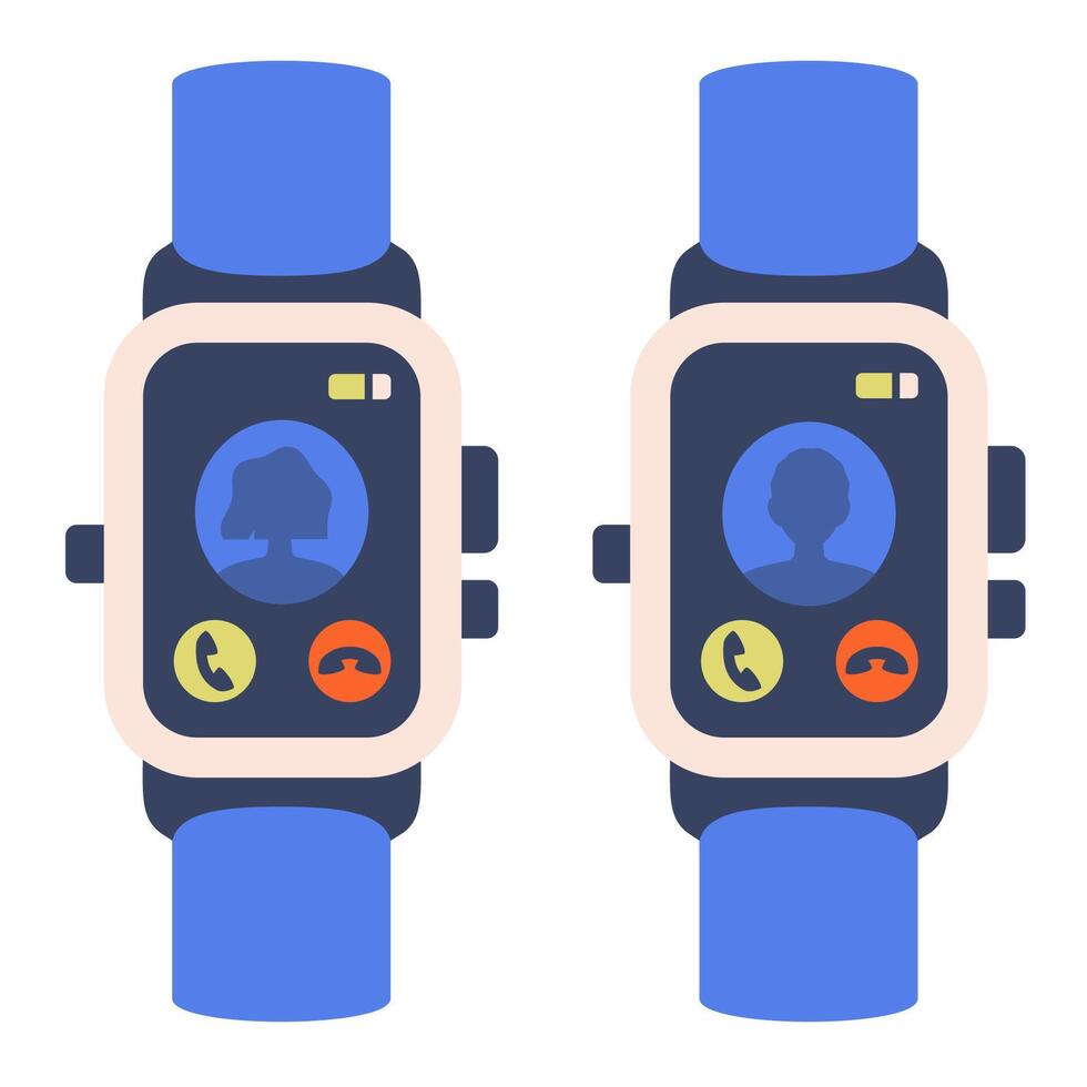Ringing sign. Incoming call symbol on Digital smartwatch. Flat Trendy wearable device with ringing symbol on screen. Phone call alert on wearable device. Digital watch call notification. vector