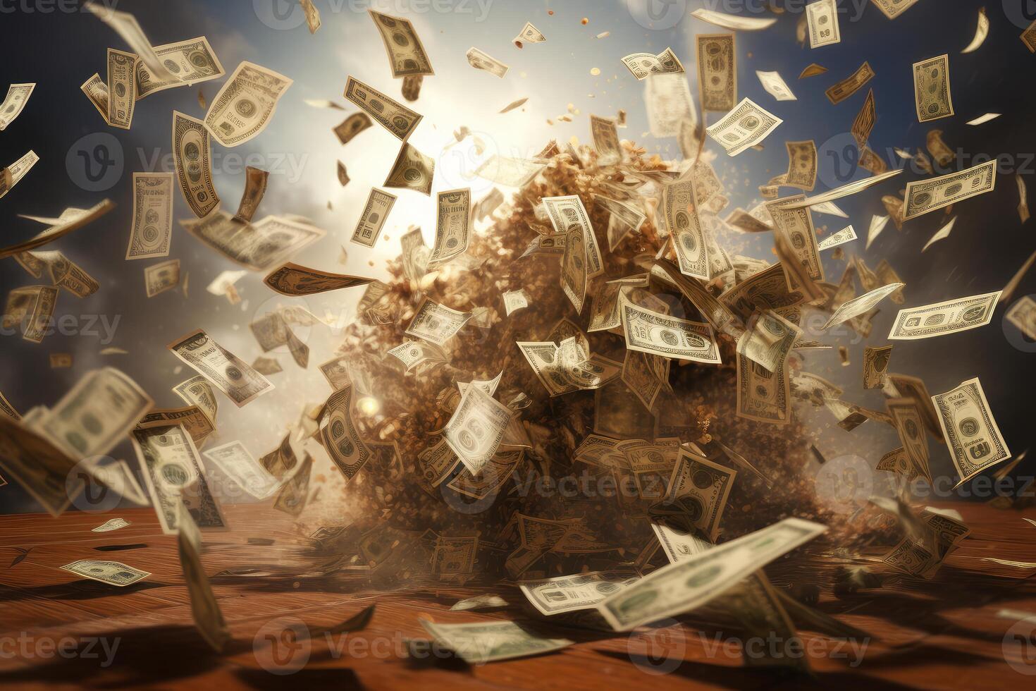 Money explosion creating abundance and wealth photo