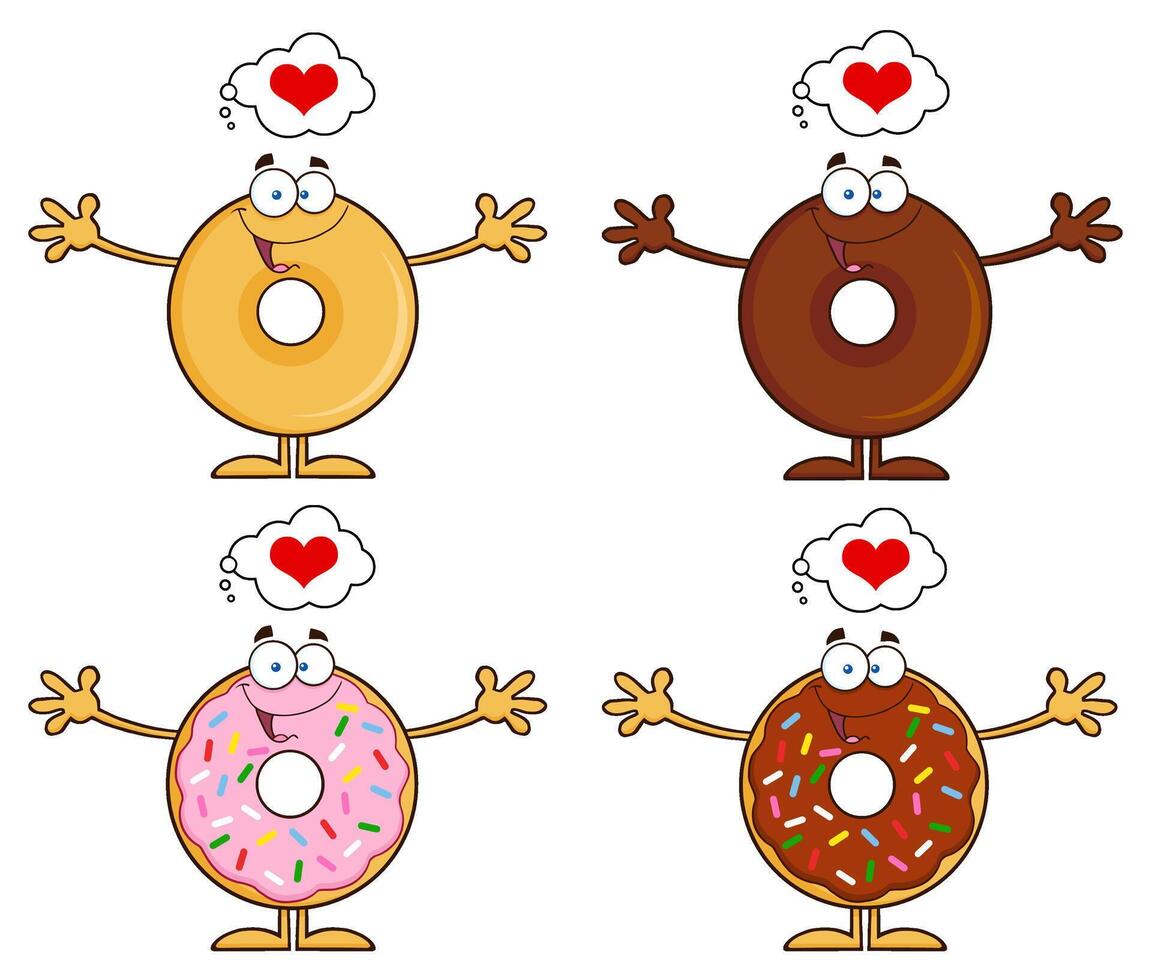 Set Of Cute Doughnuts Expressing Love With Hearts Above vector