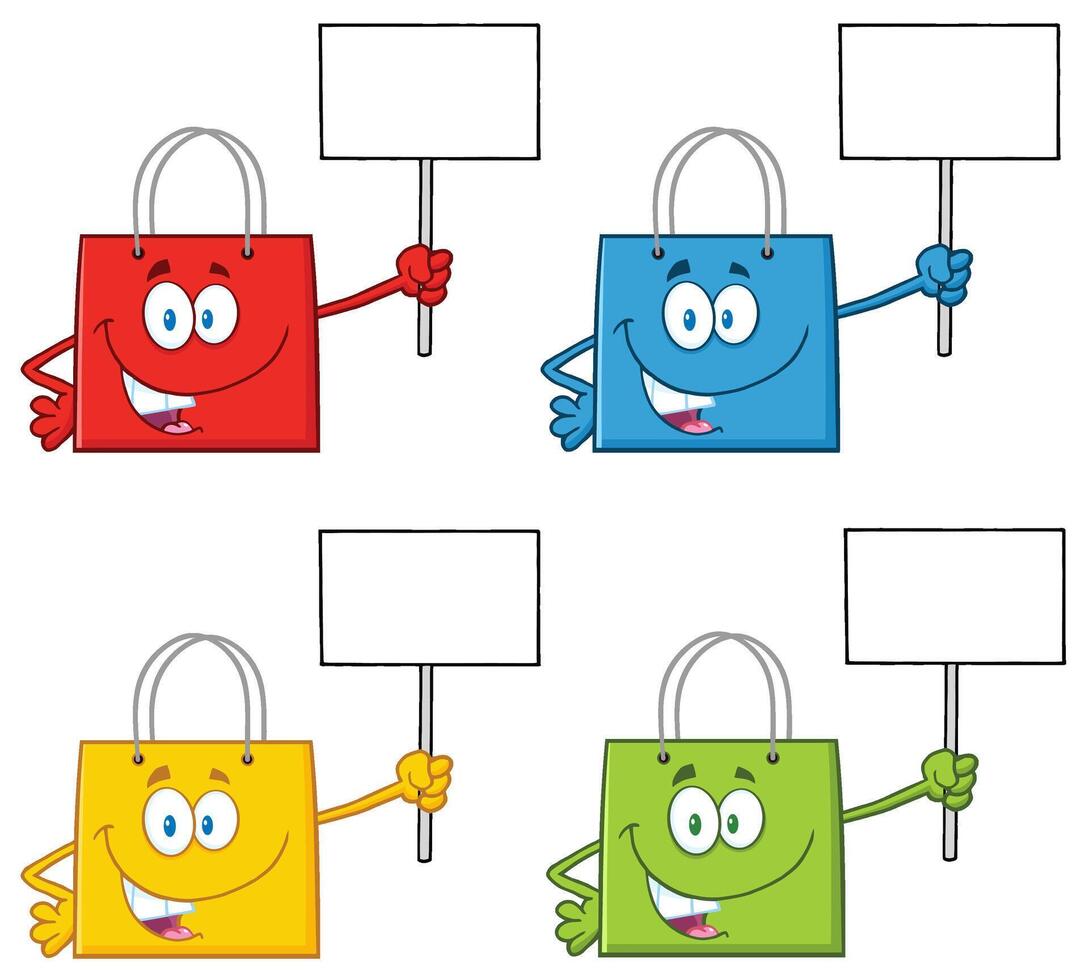Set Of Colorful Shopping Bags With Empty Posters In Hand vector