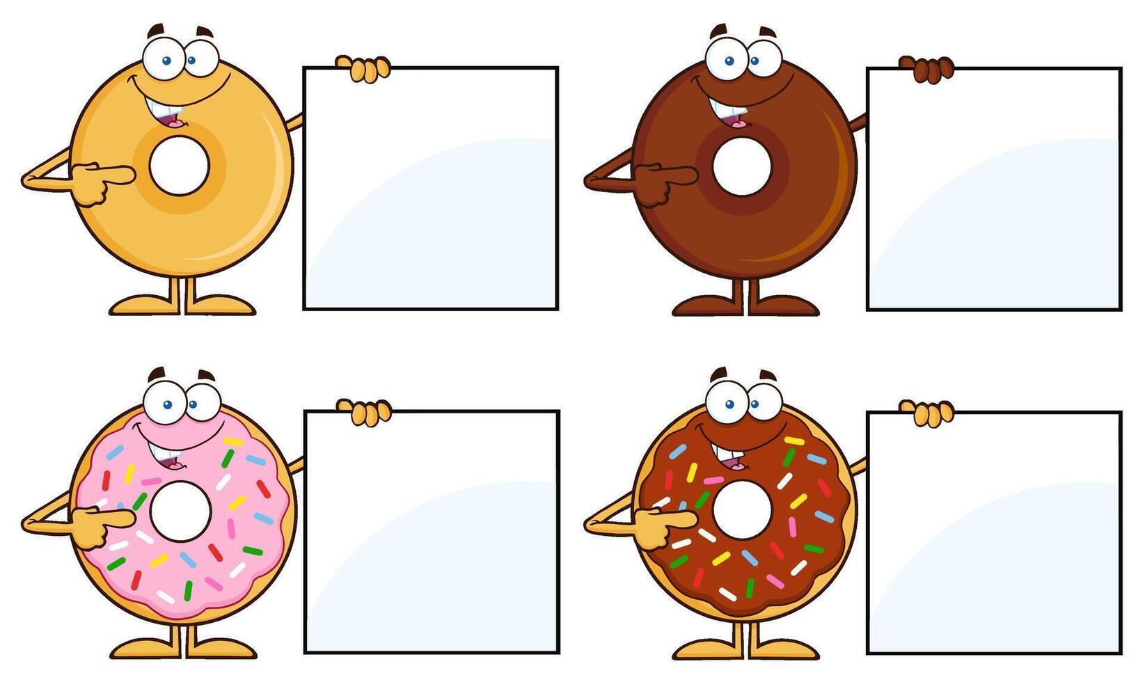 Cartoon Donut Characters Holding Blank Signs For Custom Messages vector