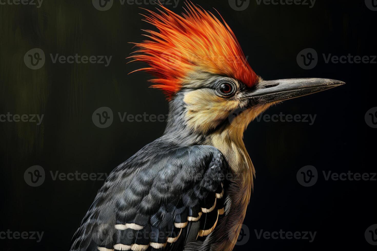 Cardinal woodpecker showing its impressive red crest in profile photo
