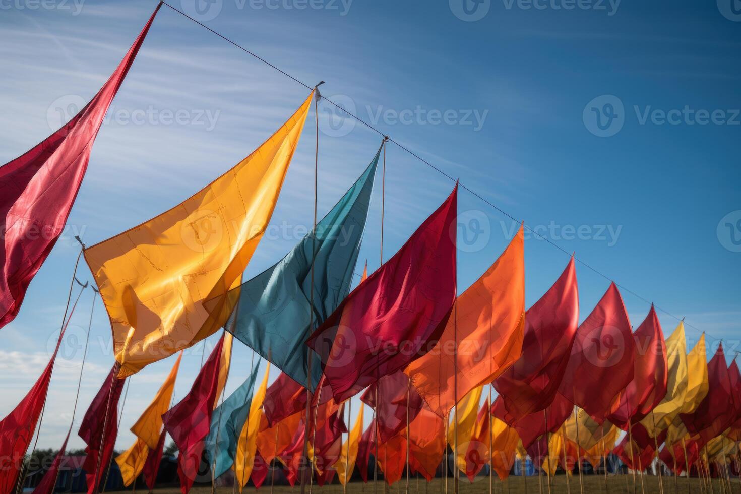 Colorful flags waving in the wind on a sunny day photo
