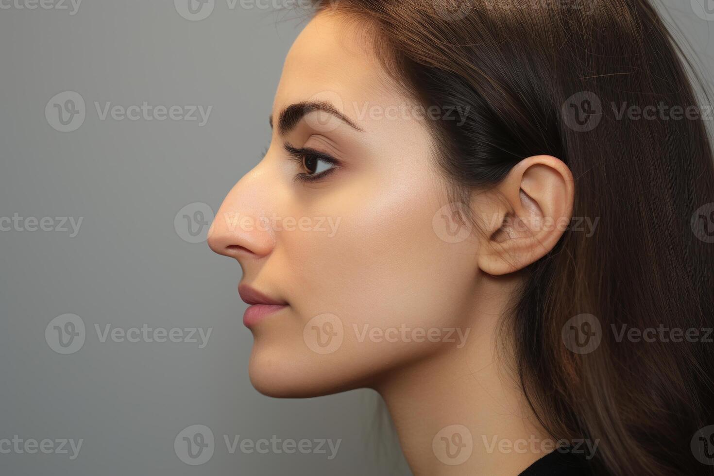 Profile of young woman showing perfect nose and face skin photo