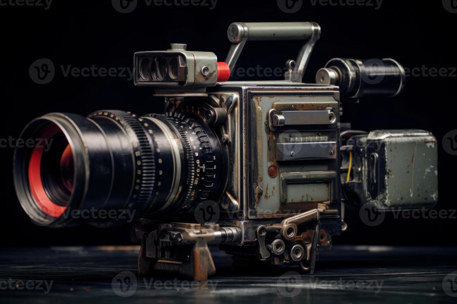 Vintage movie camera resting on a table, capturing cinematic nostalgia photo