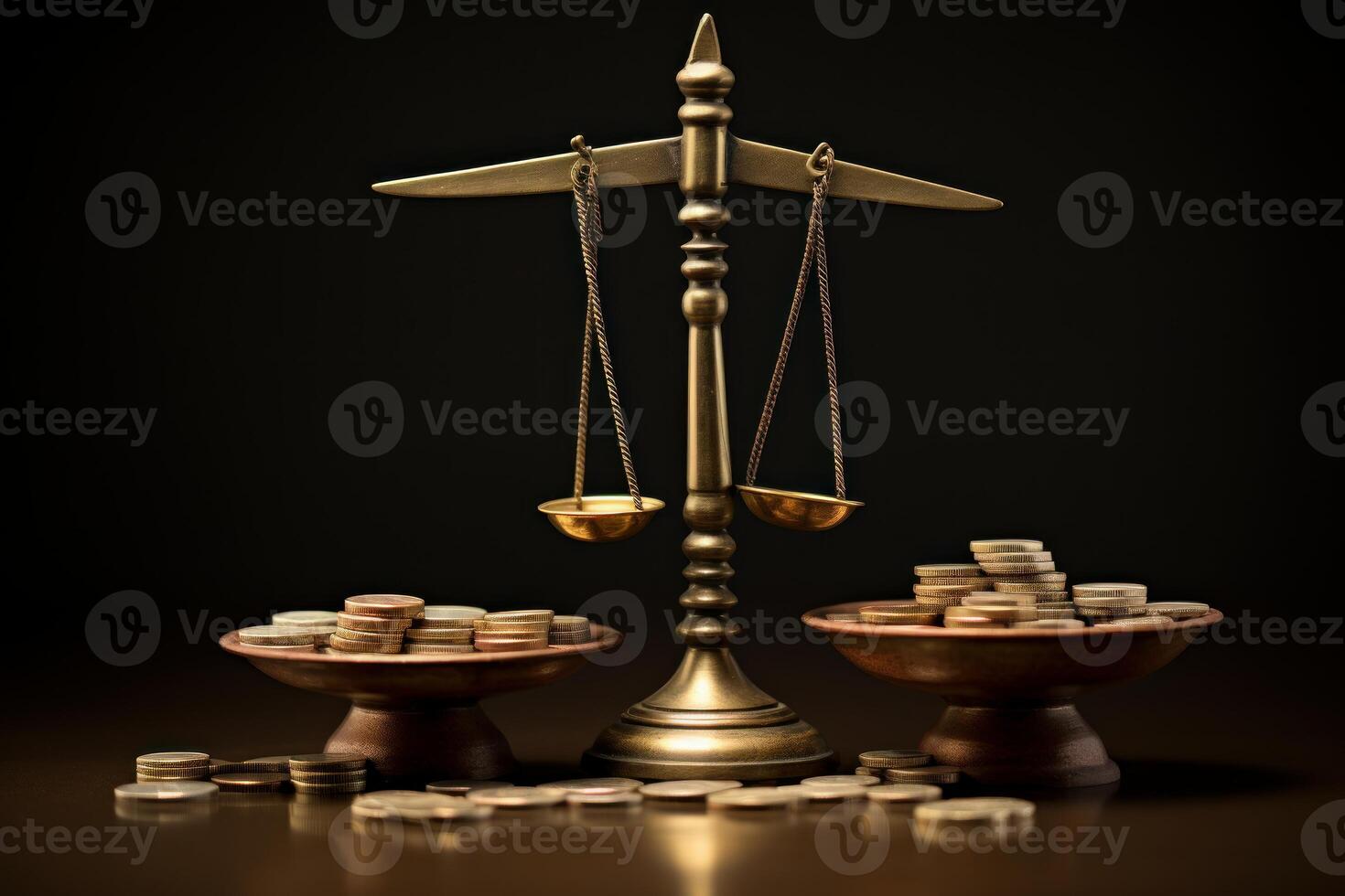 Balancing money and justice, weighing financial concepts on a scale photo