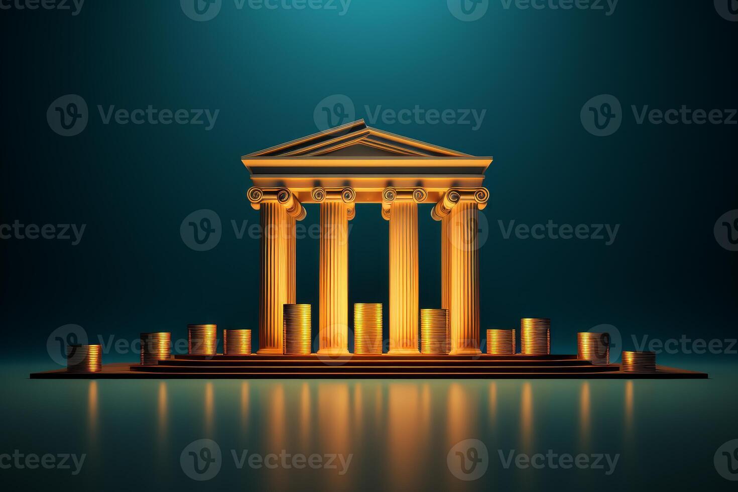 Golden bank building symbolizing financial growth and prosperity photo
