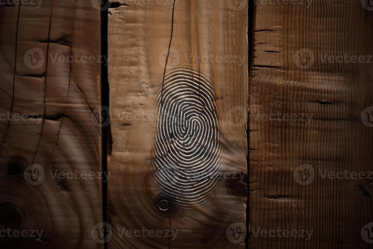 Fingerprint impressed on rustic wooden planks creating intriguing visual contrast photo